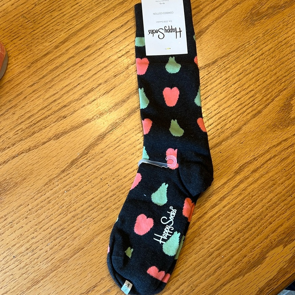 Happy Socks - Apples & Pears Black Socks men 8-12 women 10-12.5